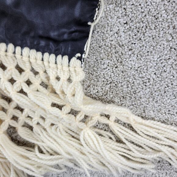 VINTAGE Mexican Rebozo 85" Black White Handmade Shawl Wrap Scarf RARE 60s 70S - Picture 7 of 16